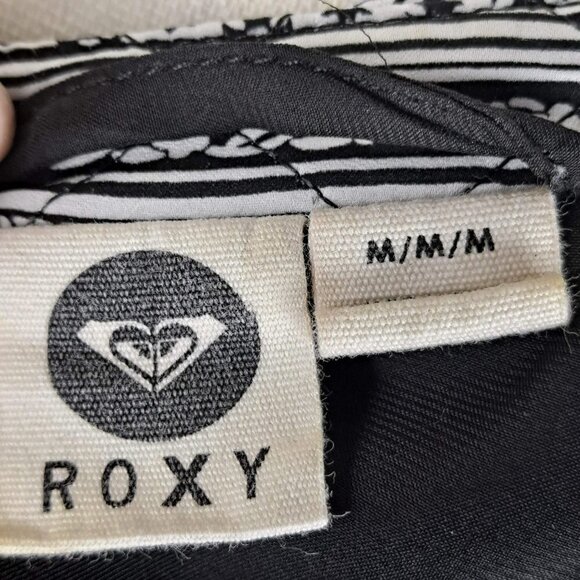 Roxy Size Medium Full Zip Quilted Black & White Patterned Jacket Pink Accents - Picture 10 of 13